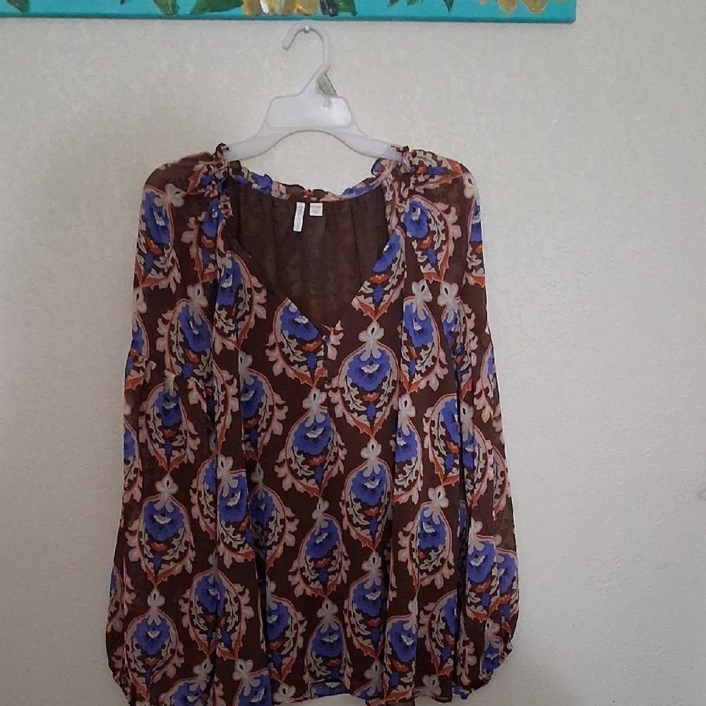 Cato Brown and Blue Patterned Blouse